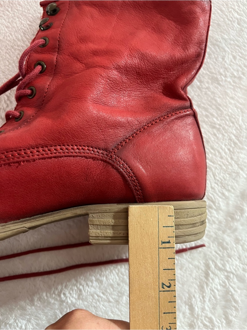 MAISON BULLE 40 EU 8-9 US Soft Leather Women's Red Lace-Up Ankle Boots Low Heel - Picture 2 of 9